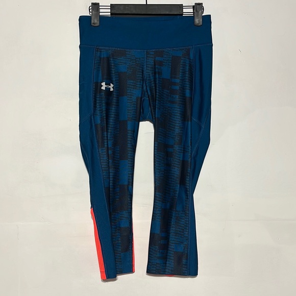 Under Armour Pants - Under Armour Heatgear Compression Teal Orange Mesh Cropped Leggings Size Medium